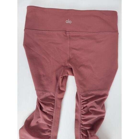 Alo Yoga Womens Small Goddess Ruched Mauve Dusty Pink Mesh Legging Athletic Gym - Picture 4 of 8